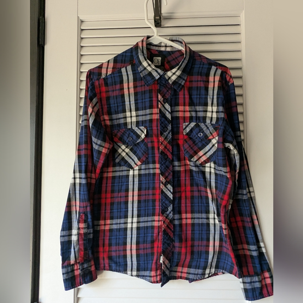 Red and Blue Plaid Button-Up Shirt